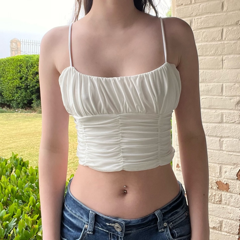 White Detailed Spaghetti Strap Tank Top